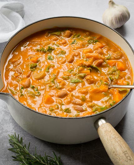 Borlotti Bean Soup with kale and lemon