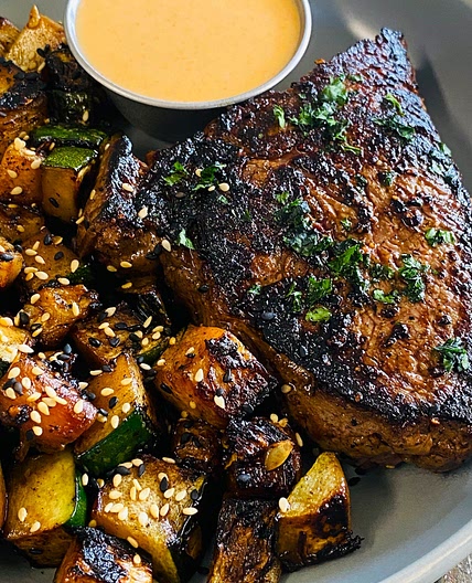 Blackstone Teriyaki Steak and Zucchini