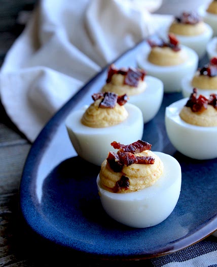 Deviled Eggs with Candied Bacon