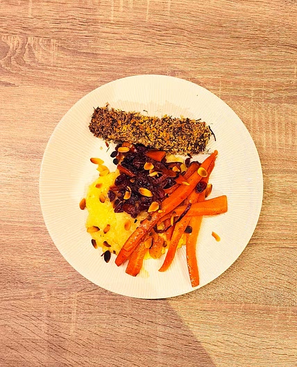 Saumon en chapelure panko et purée au lait infusé au romarin