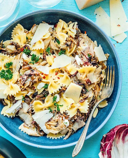 Garlicky Radicchio Pasta with Goat Cheese