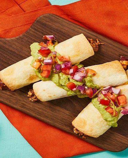 Fully-Loaded Tofu Taquitos with Creamy Guacamole & Pico de Gallo