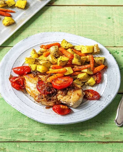 Balsamic Chicken Rustico with Provencal Roasted Roots Veggies