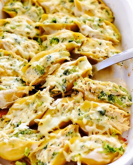 Chicken and Broccoli Alfredo Stuffed Shells
