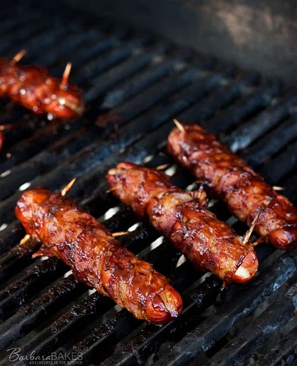 BBQ Bacon Wrapped Cheese Stuffed Hot Dogs