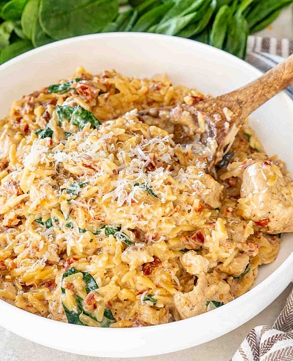 Slow Cooker Creamy Tuscan Chicken Orzo