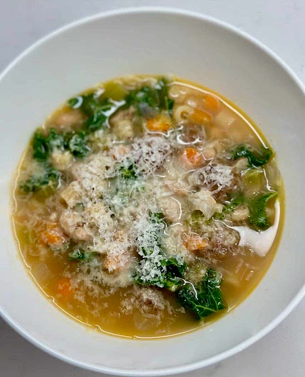 Mini Meatball Soup with Pasta and White Beans