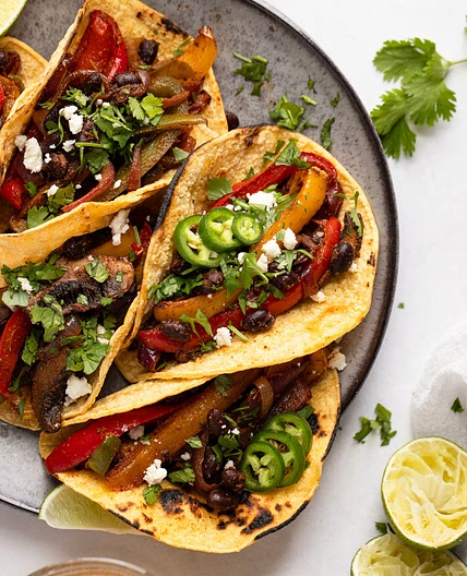 Vegetarian Sheet Pan Black Bean Fajitas with Mushrooms