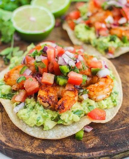 Shrimp Tostadas with Guacamole & Pico de Gallo