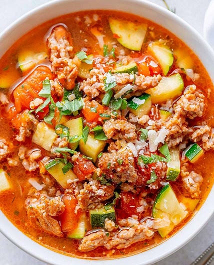 Healthy Zucchini Tomato Italian Sausage Soup