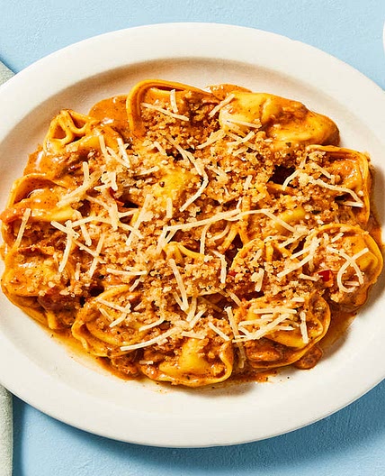 One-Pan Trattoria Tortelloni Bake with a Crispy Parmesan Panko Topping