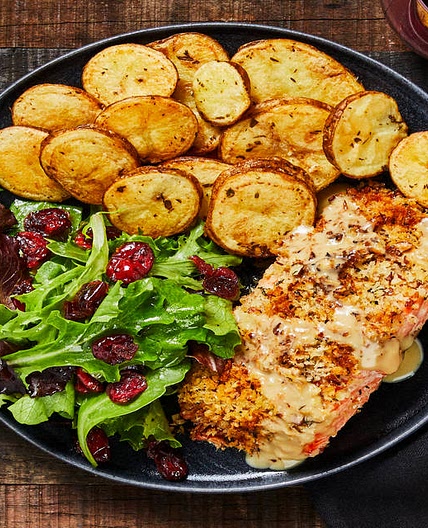 Pecan-Crusted Trout with a Cranberry-Studded Salad & Thyme-Roasted Potatoes