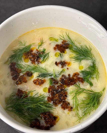 Avgolemono Soup with Shrimp and Orzo