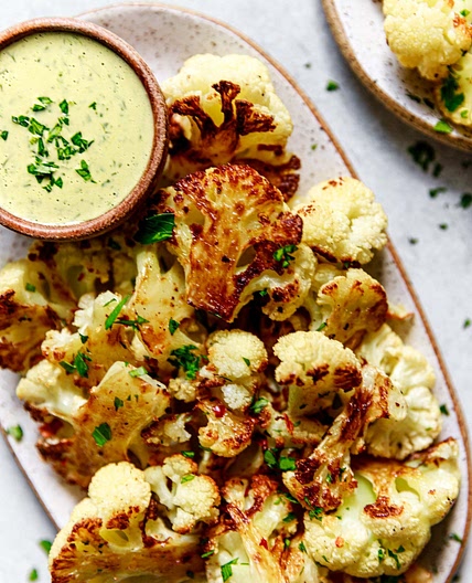 Oven Roasted Cauliflower with Tahini Sauce