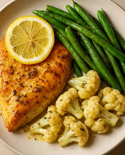 Lemon Garlic Chicken with Green Beans and Cauliflower