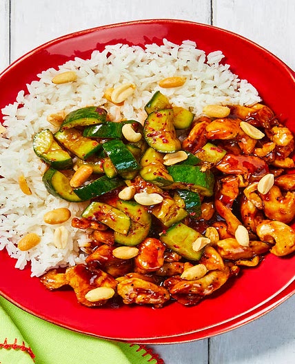 Ginger Chicken & Rice Bowls with Smashed Cucumbers & Peanuts