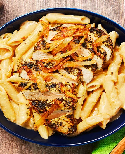 White Cheddar & Ranch Chicken Penne with Caramelized & Crispy Onion