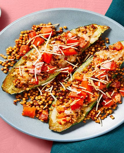 Bruschetta Zucchini Boats with Couscous & Melty Mozz