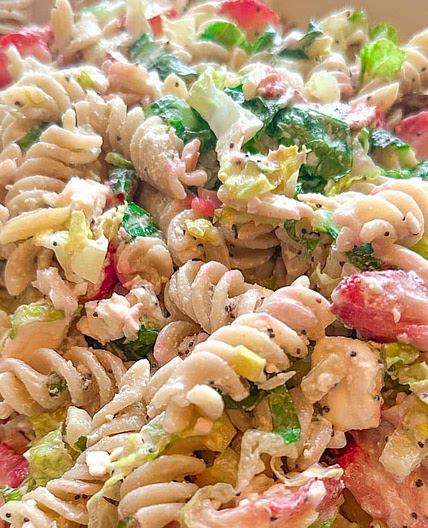 Low FODMAP Strawberry Feta Pasta Salad with Avocado