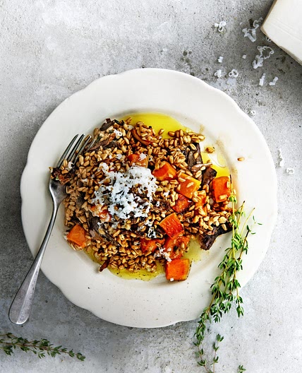 speltrisotto met geroosterde pompoen & gerijpte geitenkaas