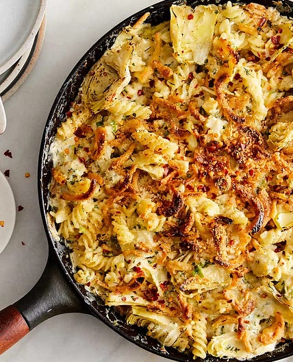 Baked Artichoke Pasta With Creamy Goat Cheese