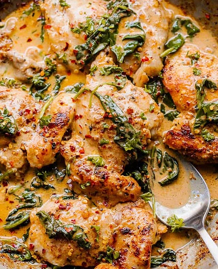 One Pot Creamed Spinach Chicken