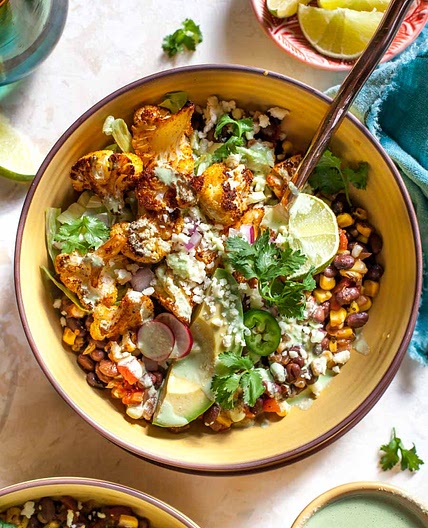 Cauliflower Burrito Bowls with Jalapeño Ranch