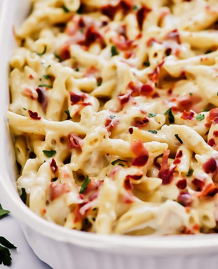 Chicken Bacon Ranch Baked Penne