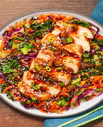 Bulgogi-Style Pork Chops with Gingery Stir-Fried Bok Choy, Cabbage & Carrot