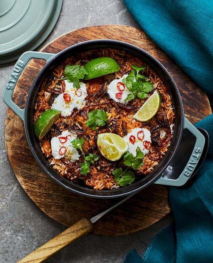 Vegan aubergine biryani