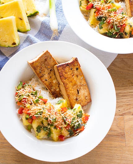 Jerk Tofu Rice Bowls with Piña Colada Salad