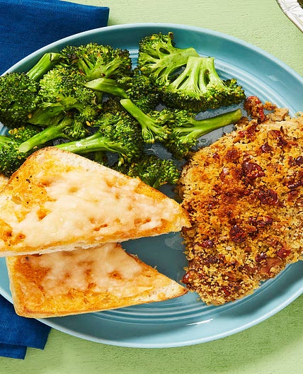 Walnut-Crusted Chicken with Cheesy Ciabatta & Roasted Broccoli (trays included)