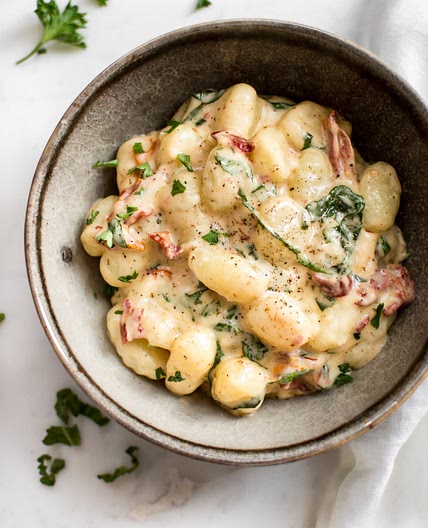 Gnocchi with a Creamy Sun-dried Tomato and Basil Sauce