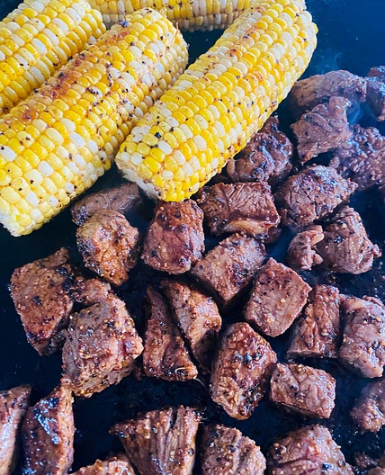 Blackstone Steak Bites and Corn