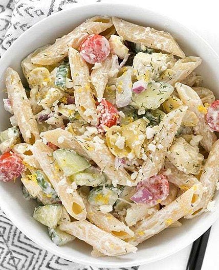 Creamy Lemon Dill Greek Pasta Salad