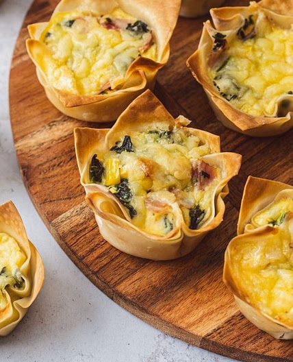 Cheesy ham and corn wonton quiche cups recipe