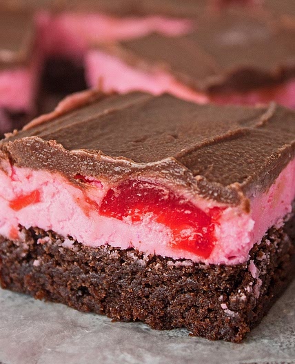 Chocolate Maraschino Cherry Brownies with Frosting & Chocolate Ganache