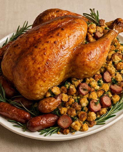 Roast Turkey with Smoked Sausage and Rosemary Stuffing