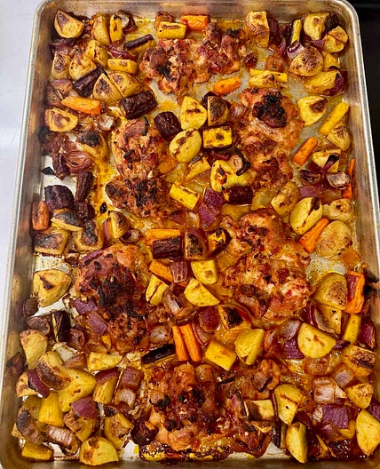 Sheet Pan Harissa Chicken Thighs and Vegetables