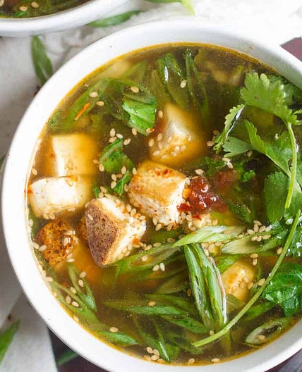Vegan Hot and Sour Soup with Bok Choy