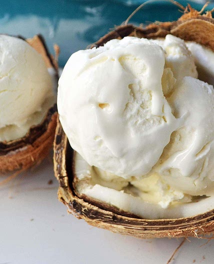No-Churn Coconut Ice Cream with Fresh Mango