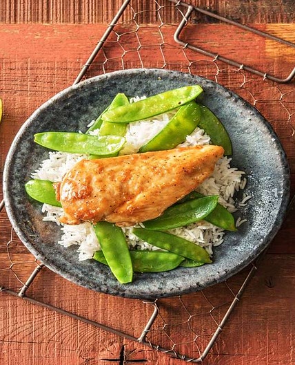 Sweet-As-Honey Chicken with Snow Peas over Jasmine Rice