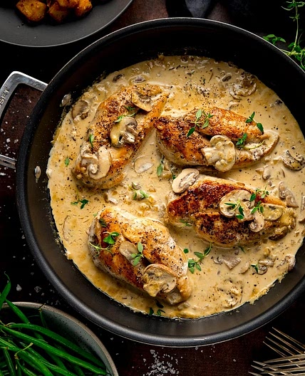 Chicken with White Wine, Mushrooms & Parsley