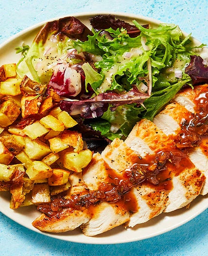 Balsamic Fig Chicken with Roasted Potatoes & Mixed Greens