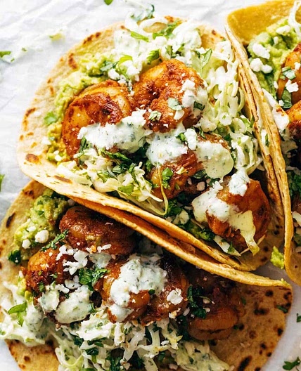 Spicy Shrimp Tacos with Garlic Cilantro Lime Slaw