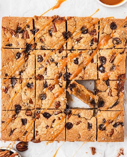 Brown Butter Turtle Blondies with Homemade Salted Caramel