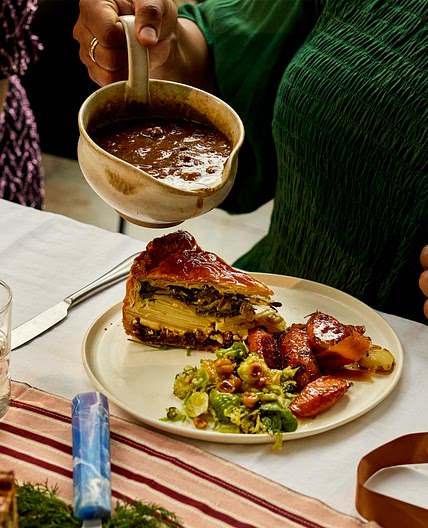 Chestnut and mushroom gravy with date molasses