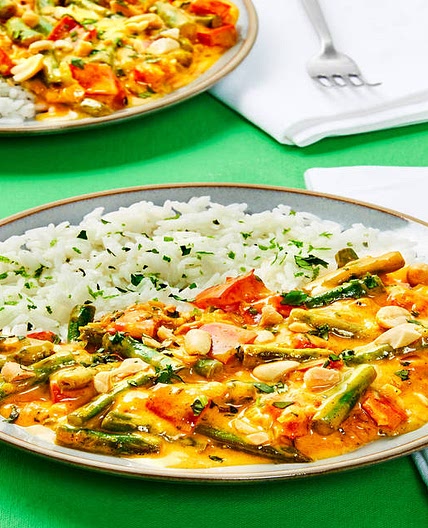 Thai Ginger Curry with Creamy Coconut Veggies, Peanuts & Lime Rice