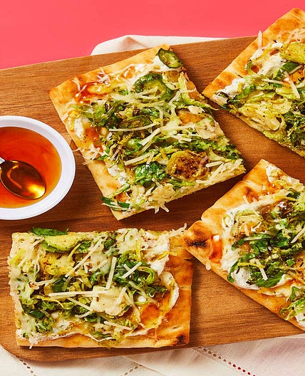 Hot Honey Brussels & Ricotta Flatbreads with Parmesan & Italian Cheeses