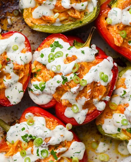 Buffalo Chicken Stuffed Peppers {whole30 + paleo + gluten free + low carb}